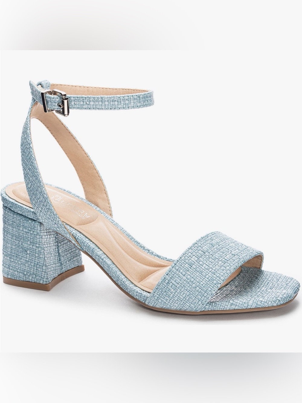 CL by Chinese Laundry Beauties Straw Blue Block Heels with Ankle Strap Size 6.5